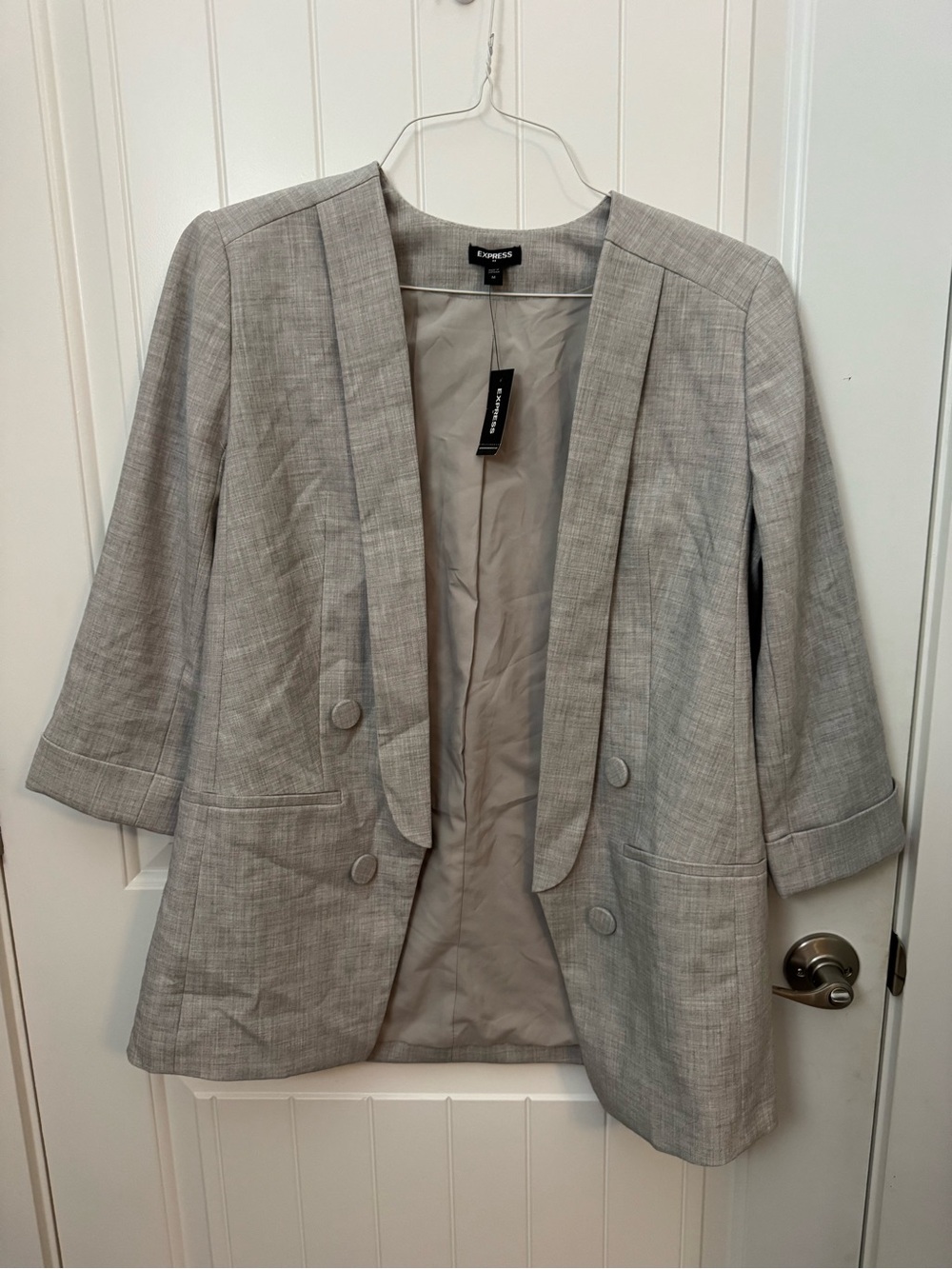 NWT Express Gray Open Front Blazer Jacket Women’s Medium 3/4 Sleeve Career D